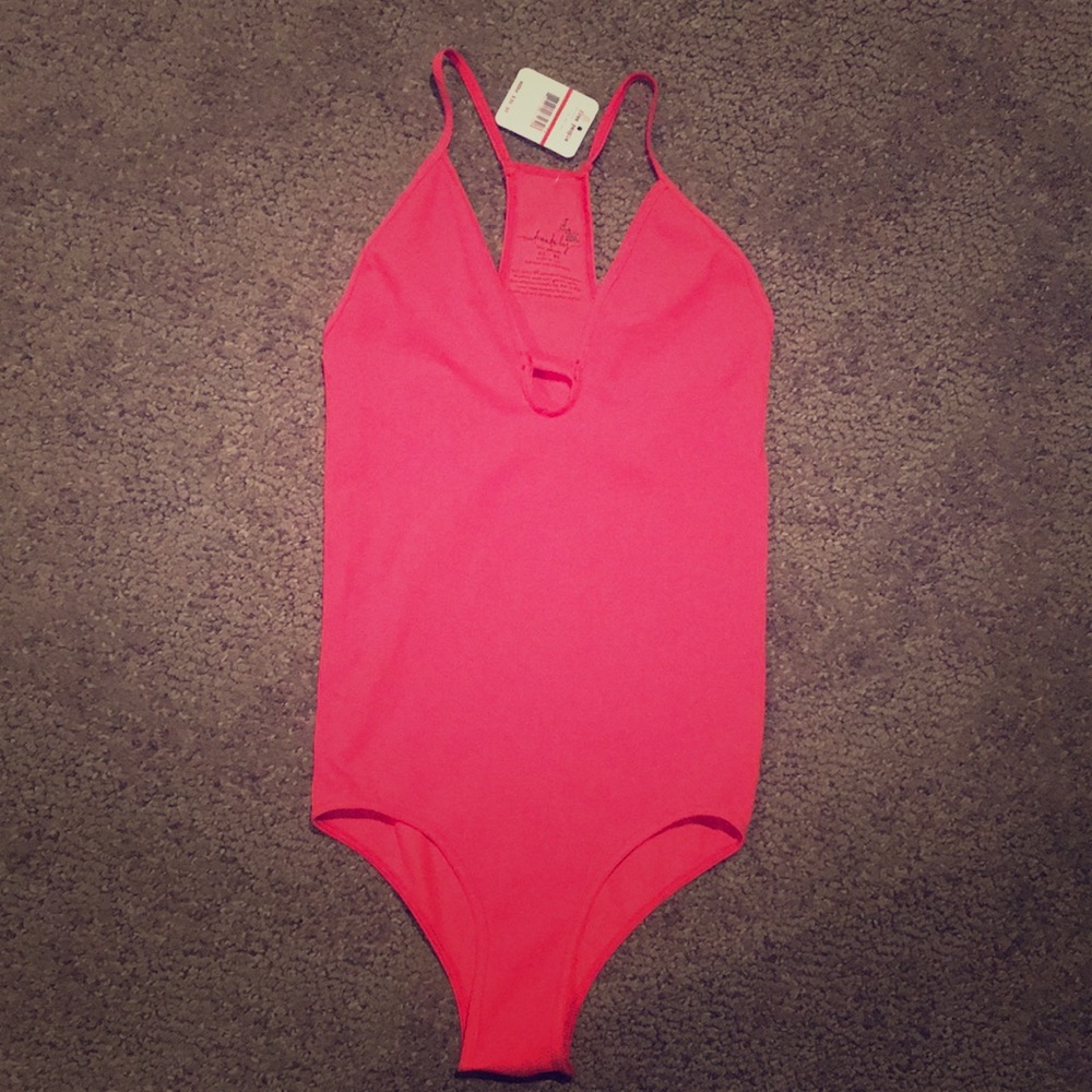 NWT Free People hot coral pink bodysuit! XS/S🌺